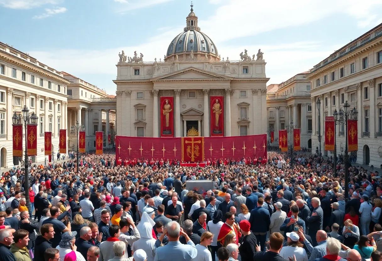 Crowd in St. Peter's Square during a saint canonization ceremony.