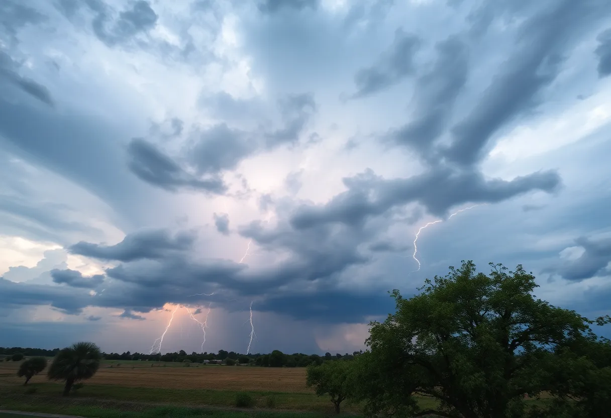 Dark storm clouds and lightning over the Carolinas