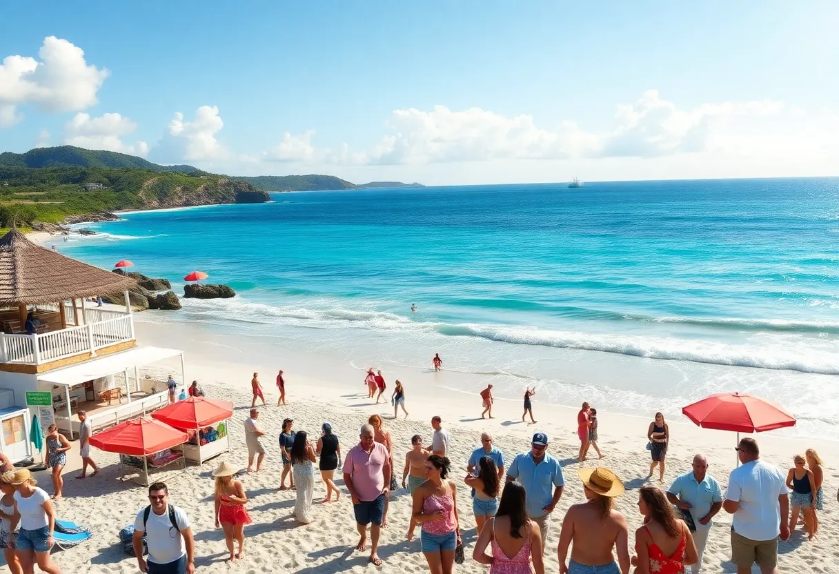 Tourists enjoying a sunny beach on U.S. islands