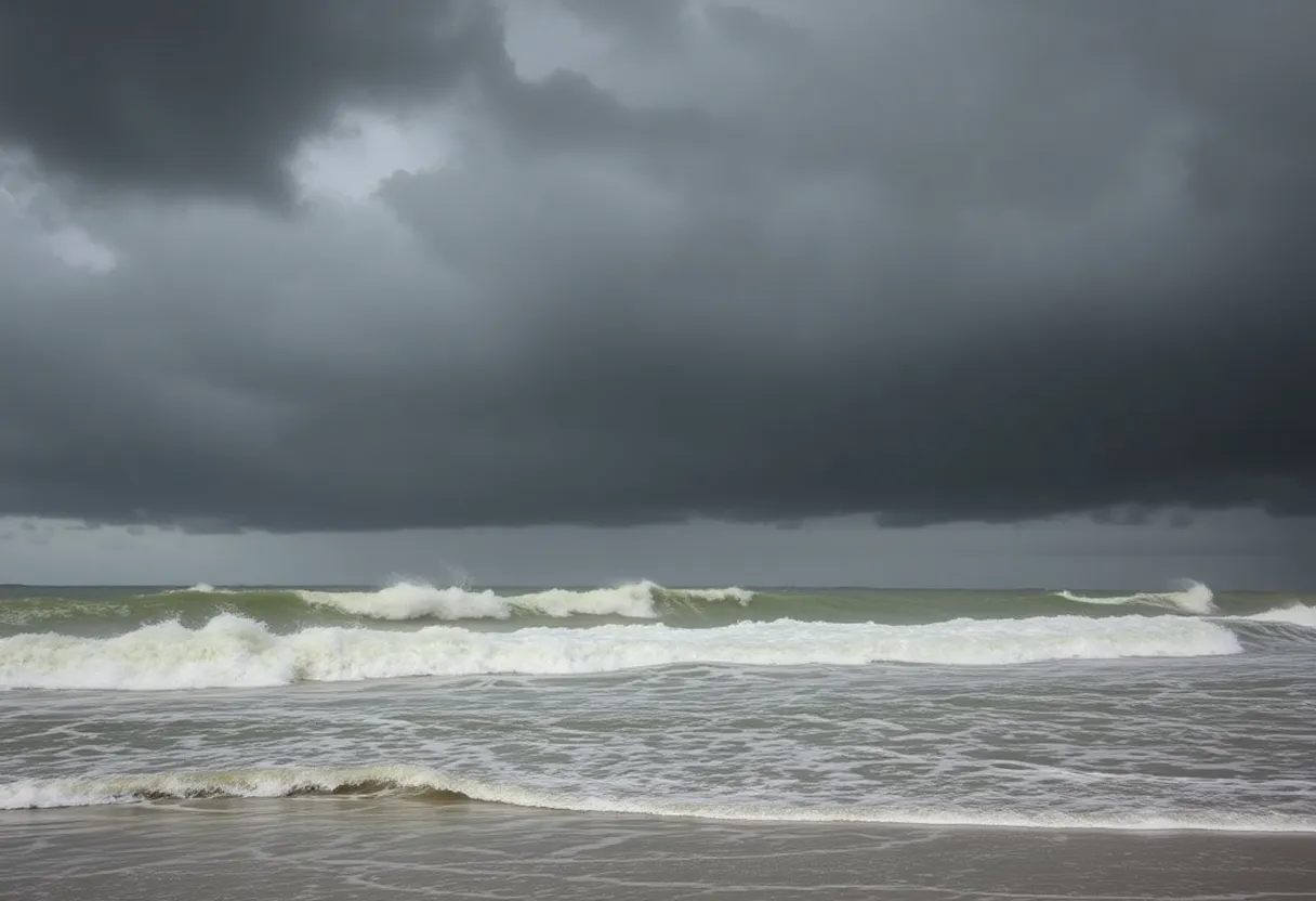 Stormy skies over the South Carolina coast as Tropical Depression Nine nears land.