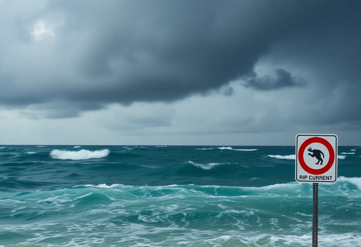 Turbulent ocean waters and storm clouds indicating the approach of Tropical Storm Erin.