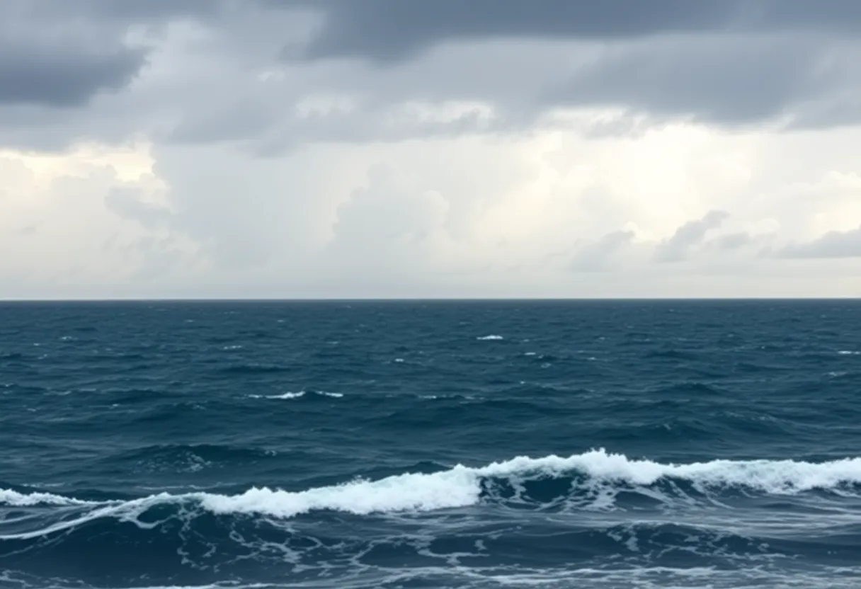 Tropical Storm Fernand swirling in the Atlantic Ocean