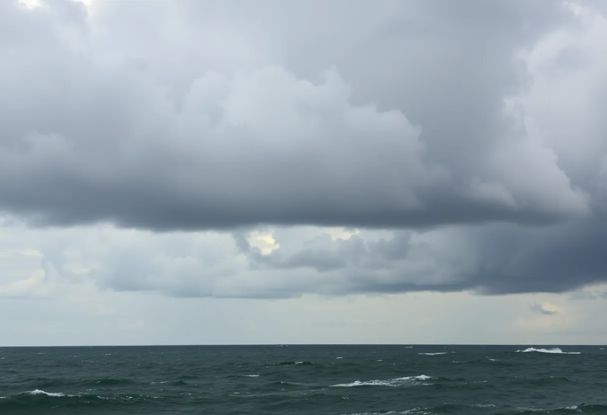 Dark clouds gather over the Atlantic Ocean indicating the approach of Tropical Storm Gabrielle