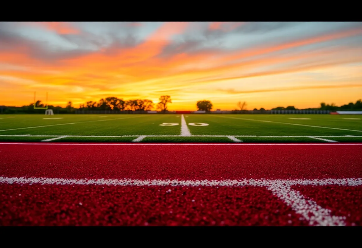Image depicting the USCB athletic field during sunset, representing change in leadership.