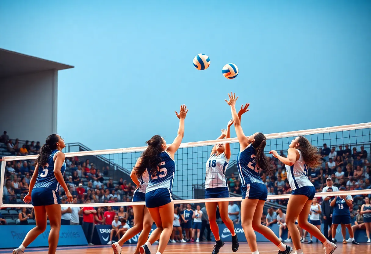 Wando Warriors volleyball team in action against Hilton Head Island Seahawks