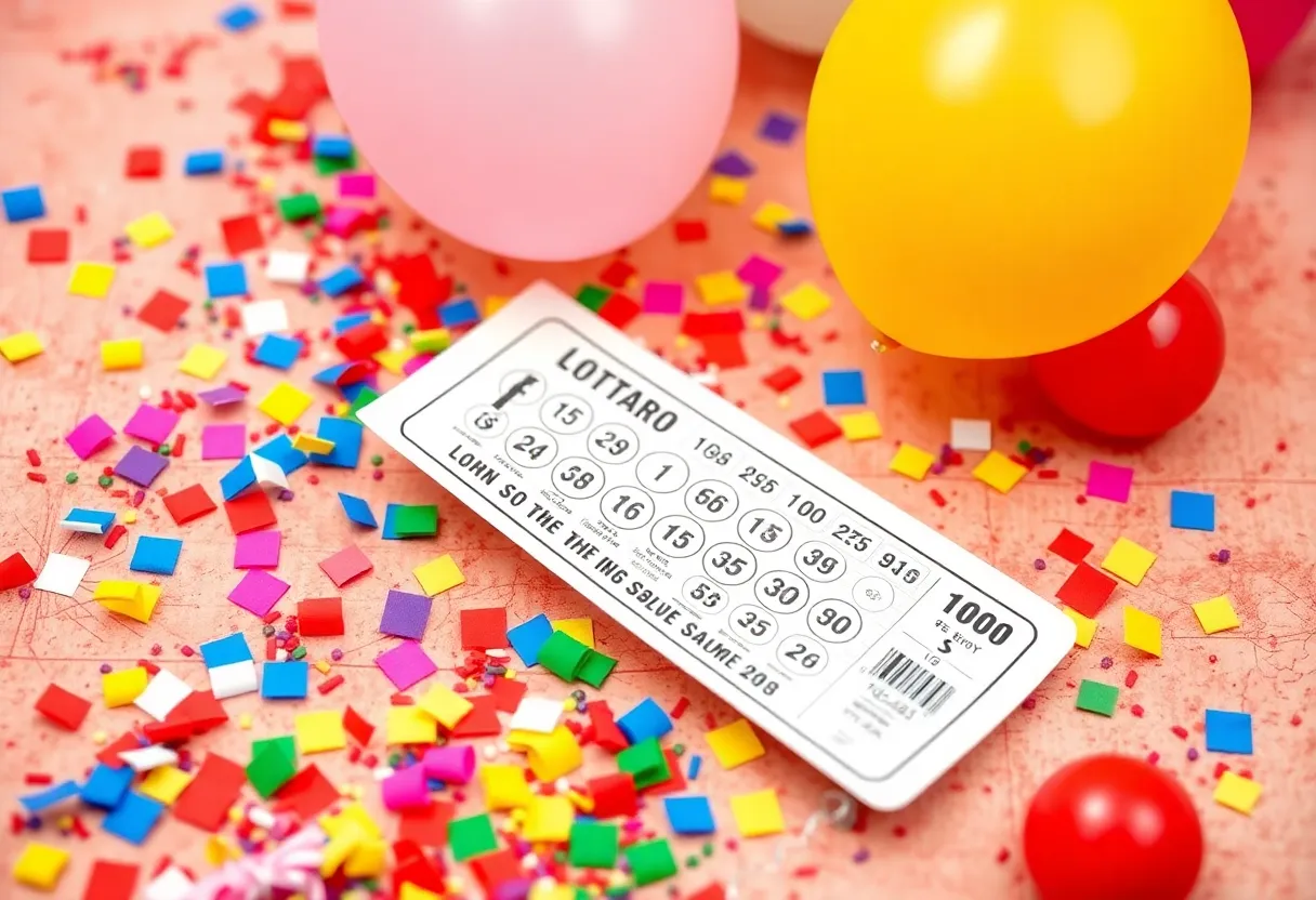 Celebration of South Carolina Lottery winnings with confetti and balloons.