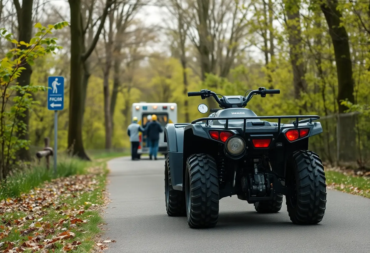 An ATV on a walking path illustrating a safety incident.