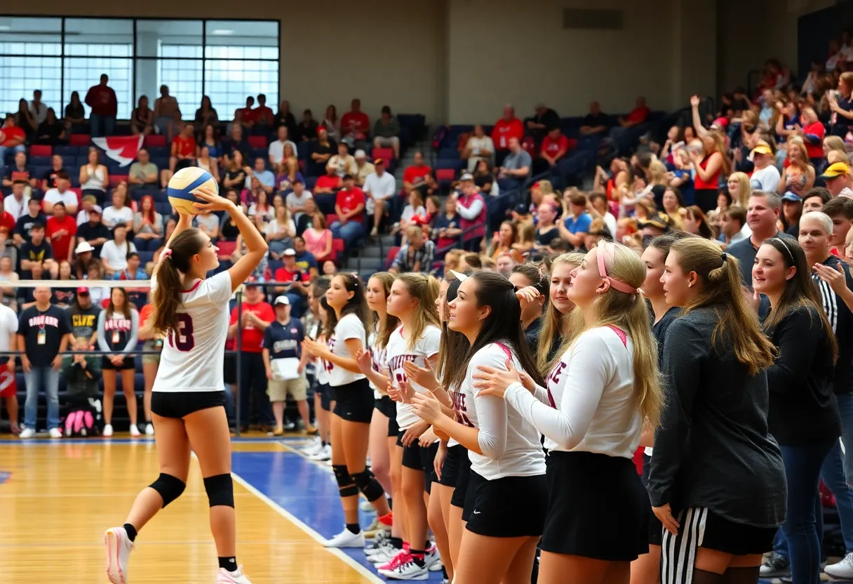 Girls volleyball and football teams in action at Beaufort high school sports event.