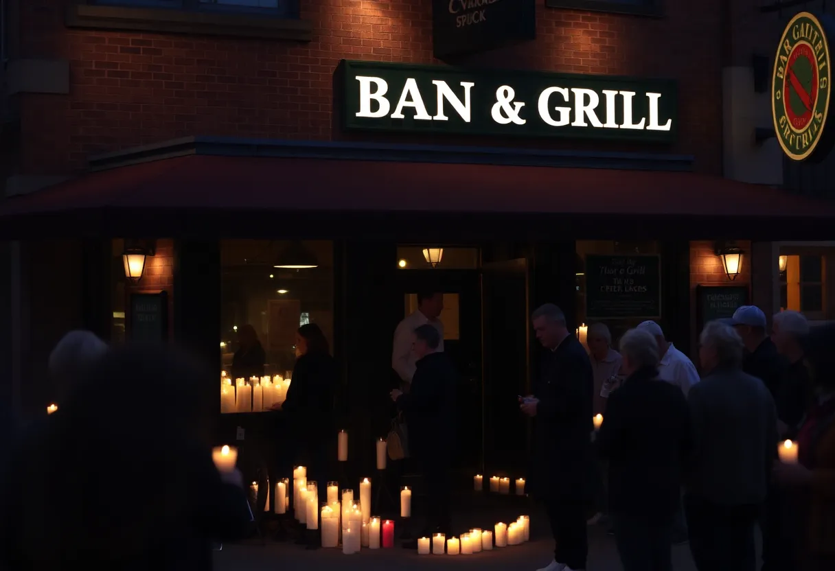 Candlelight vigil outside Willie's Bar and Grill after a tragic shooting