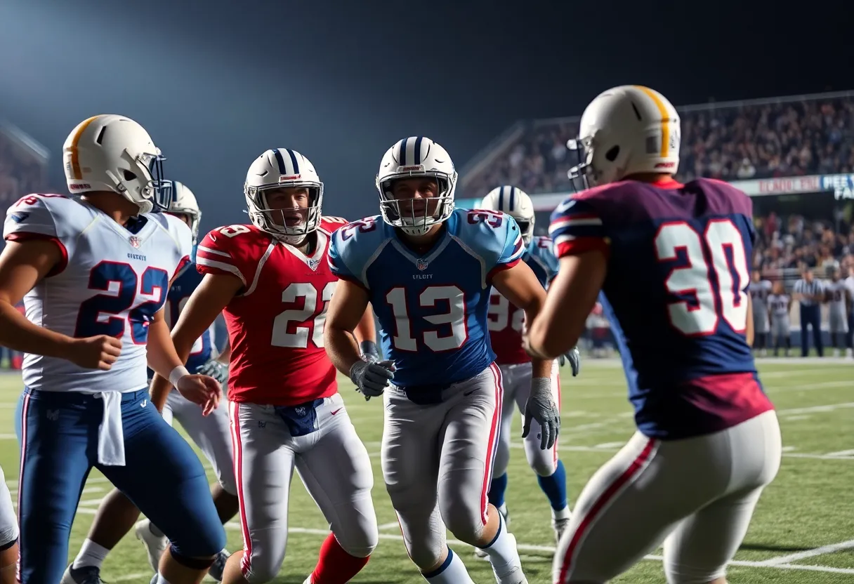 Footage of a football match between Colleton County Cougars and Hilton Head Island Seahawks.