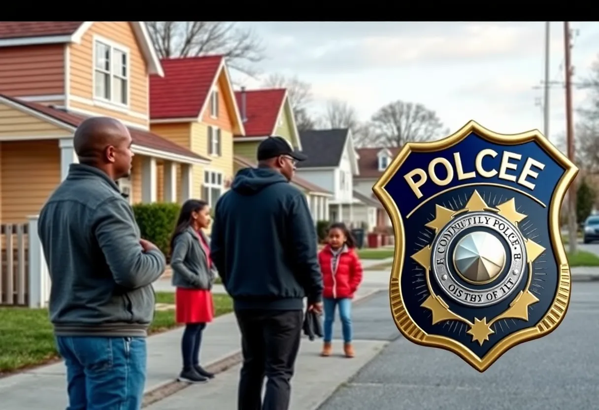 Scene of a neighborhood discussing safety concerns after a deputy's suspension.