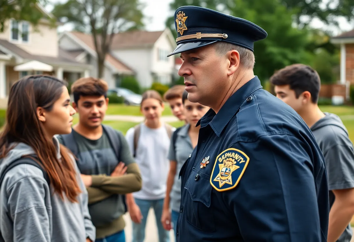 Beaufort County deputy interacting with teenagers in a neighborhood