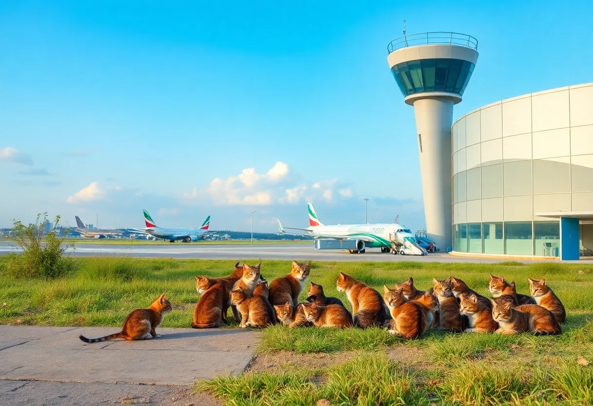 A group of feral cats relaxing near Hilton Head Island Airport.