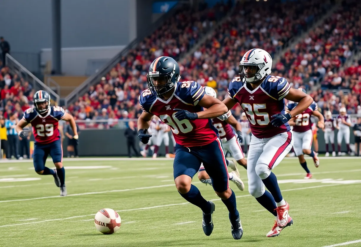 A thrilling high school football game in action