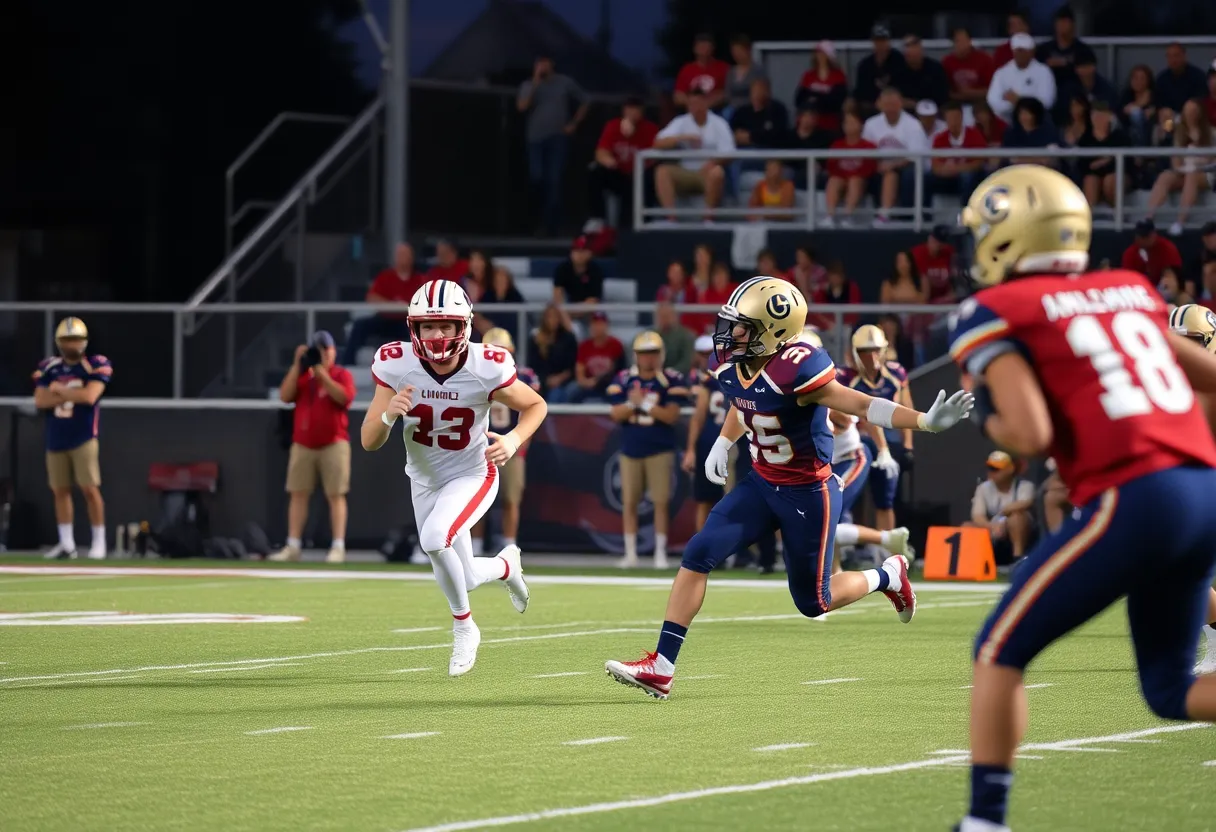High school football players in action during a match