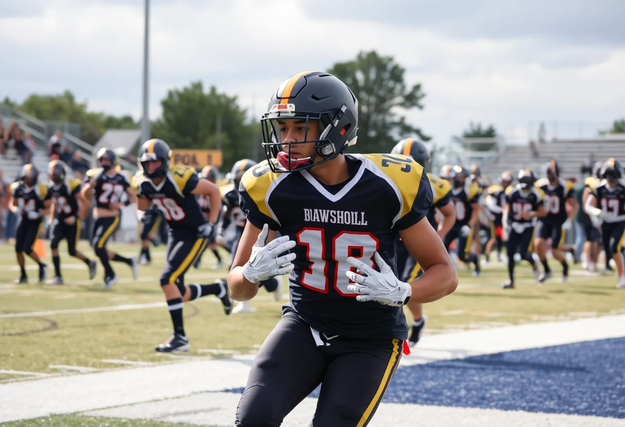 High school football players in action on the field during a game