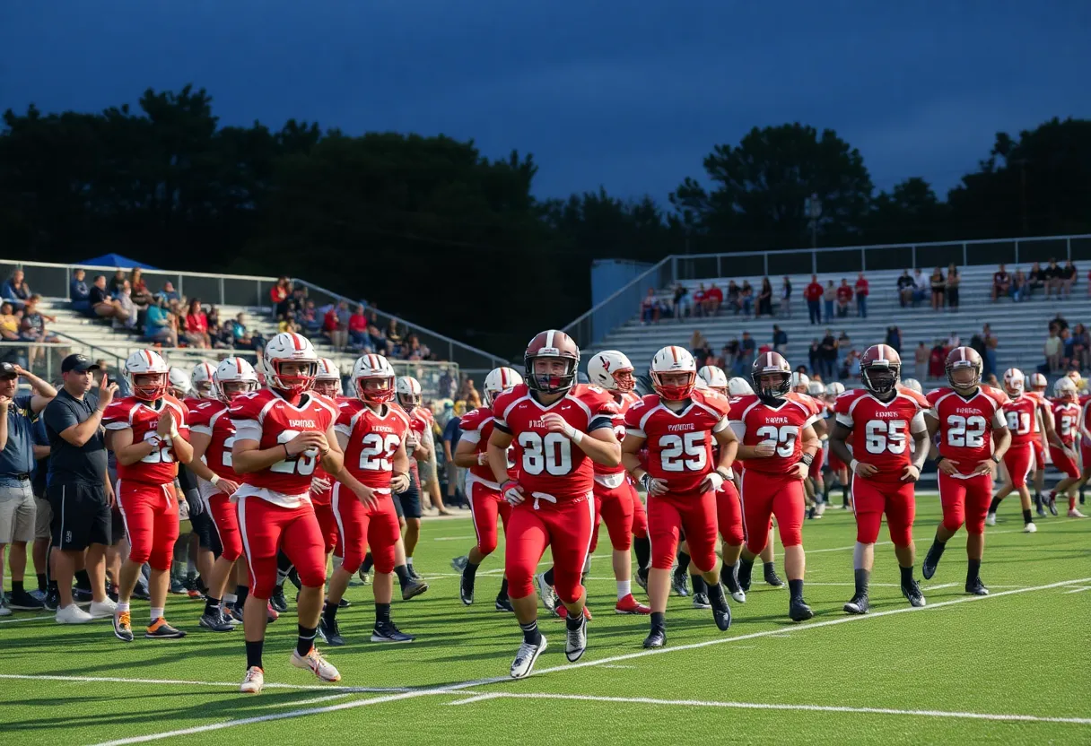 High school football players in action on the field at Hilton Head Island