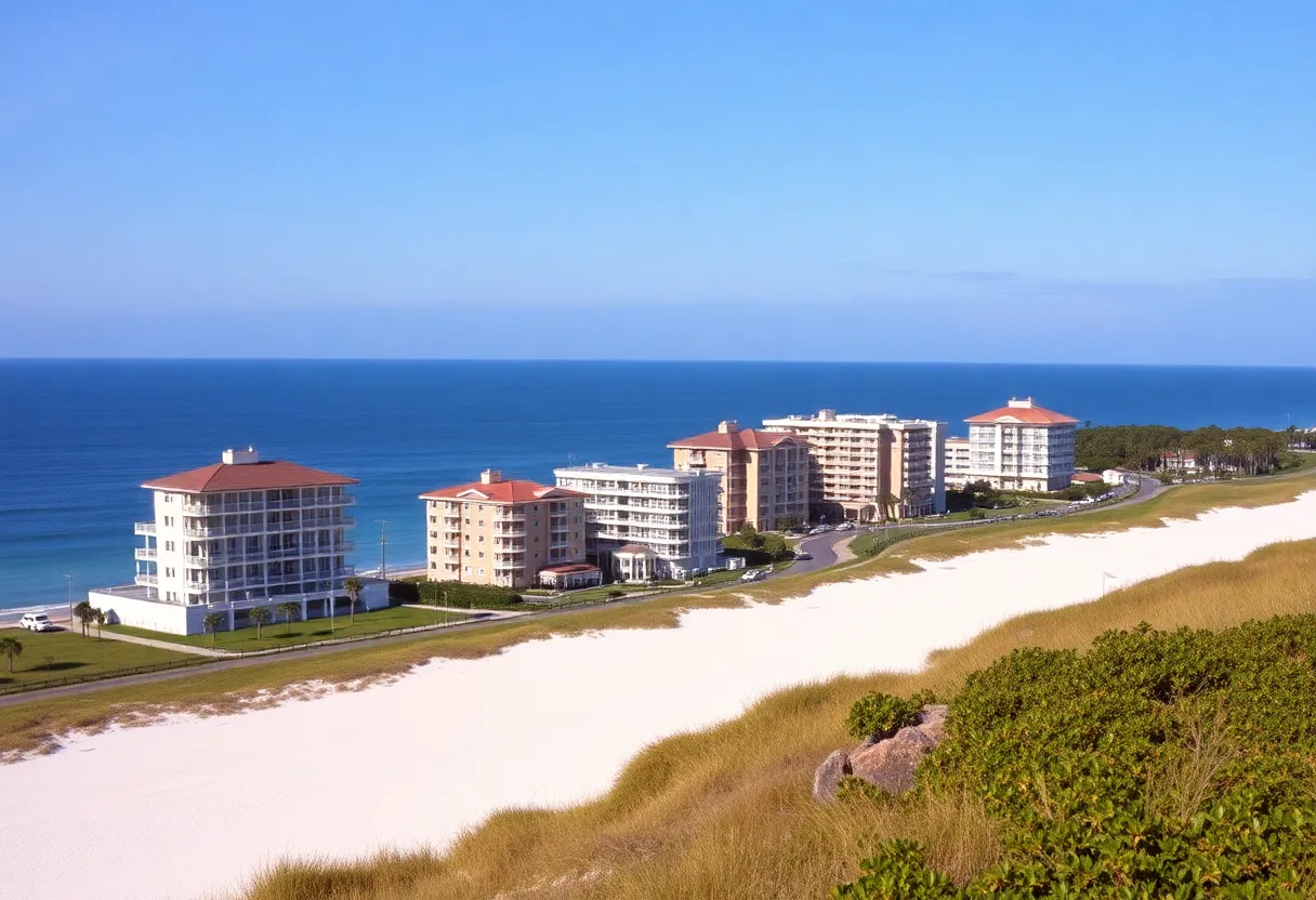 View of Hilton Head Island during the 1980s showing hotels and natural landscape.