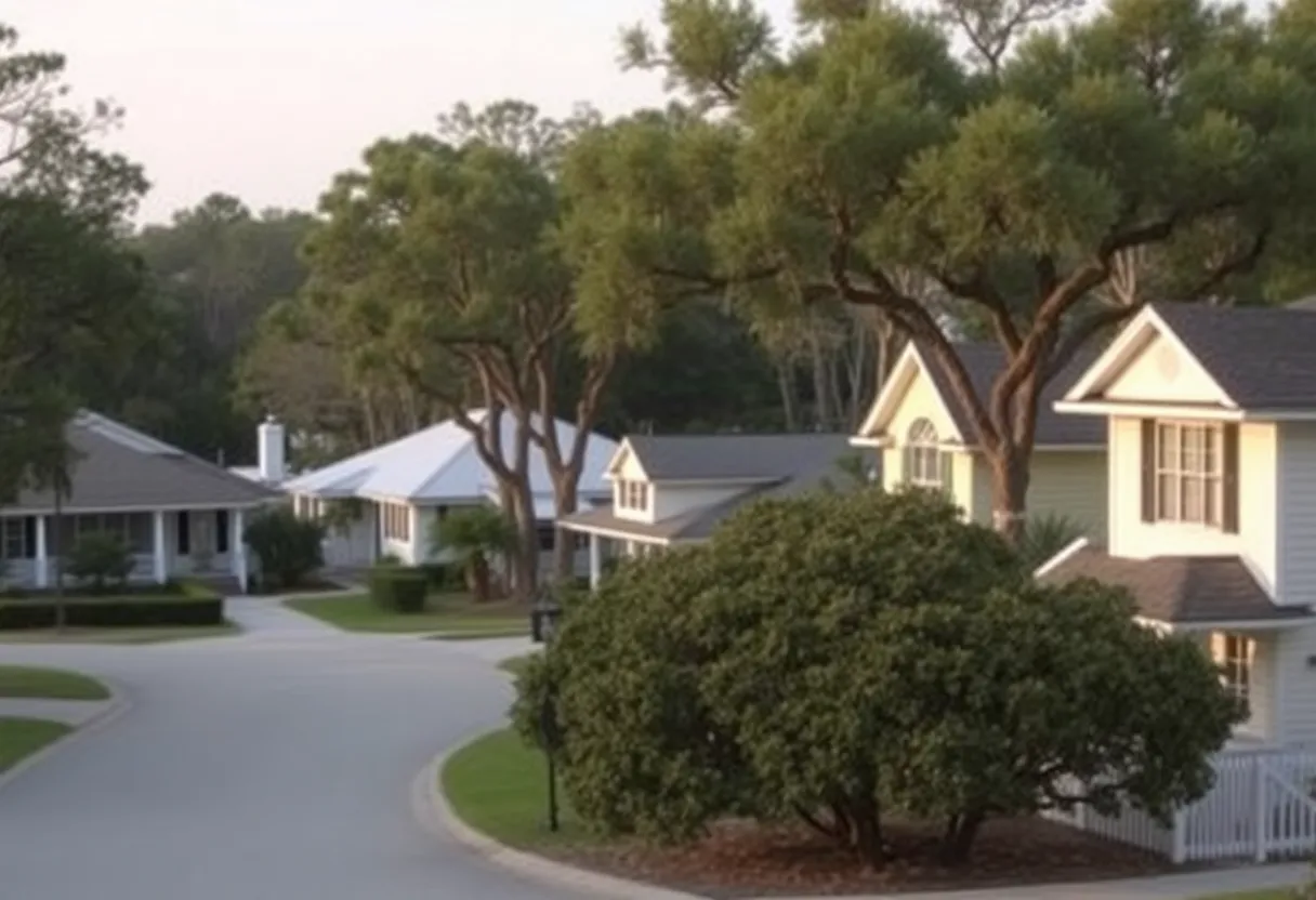 View of a quiet neighborhood in Hilton Head Island, reflecting community tension