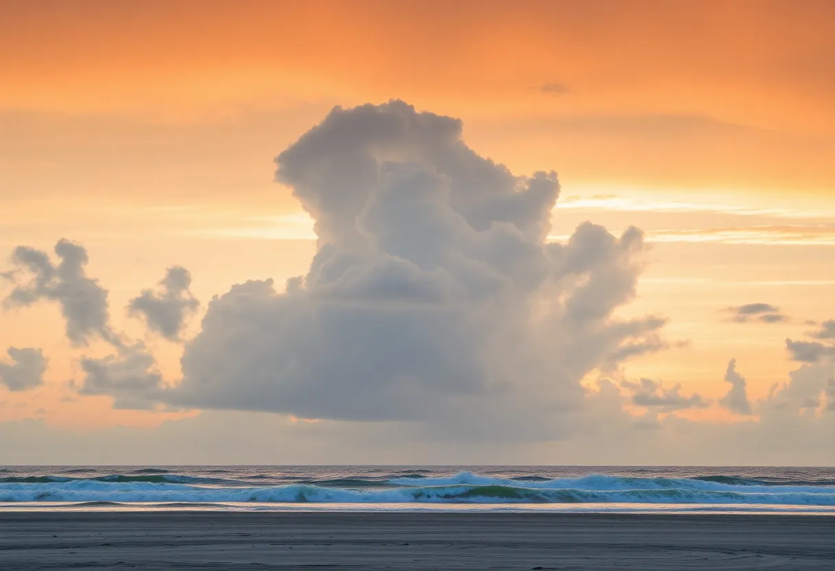 Sunset over Hilton Head Island beach with cloudy skies