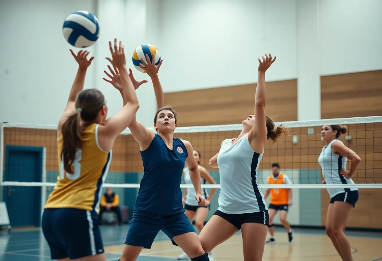 Hilton Head Island volleyball team in action during a match.