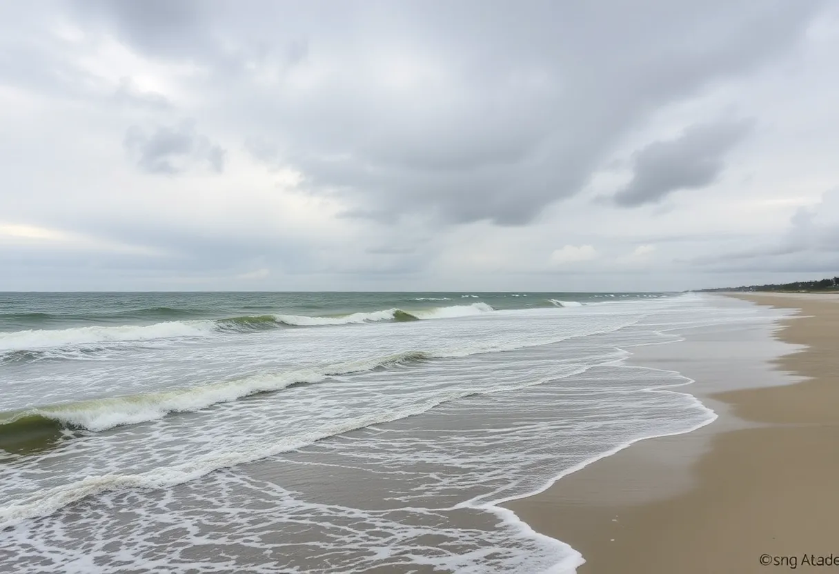Stormy weather over Hilton Head Island with cloudy skies and ocean waves