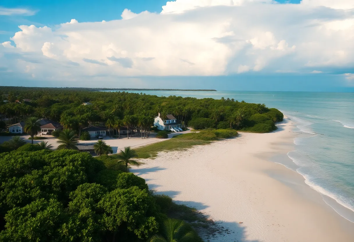 Scenic view of Hilton Head Island under mixed weather conditions of sun and thunderstorms.