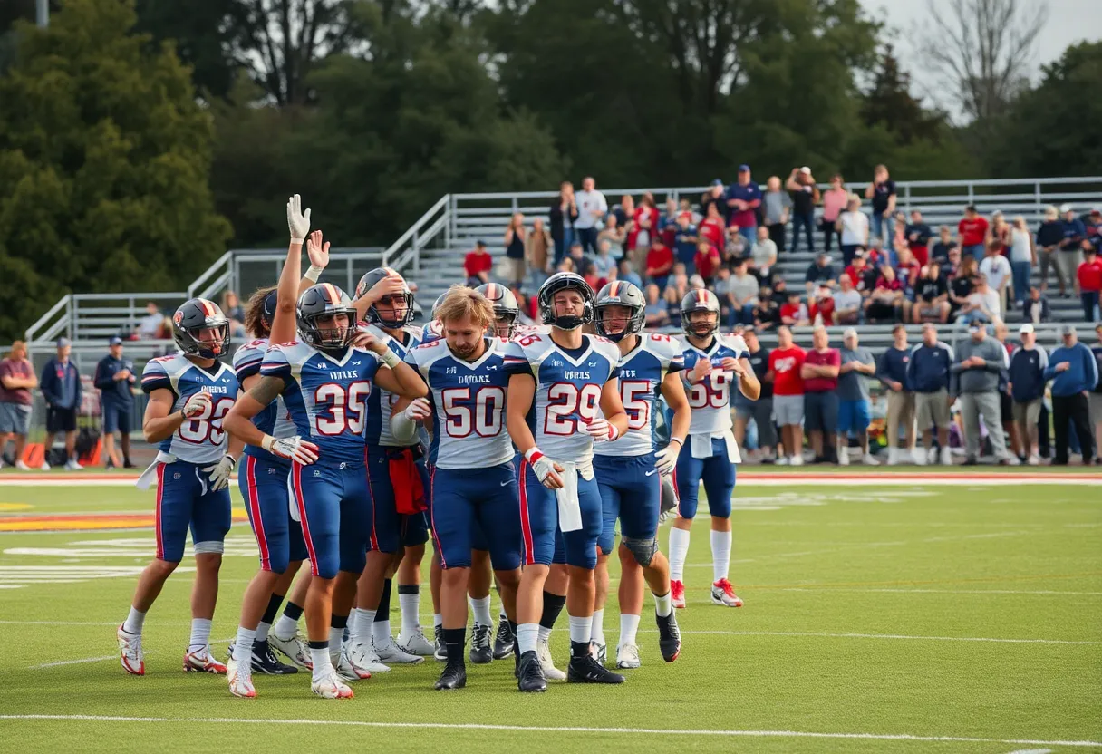 Hilton Head Seahawks celebrate their football victory on the field.
