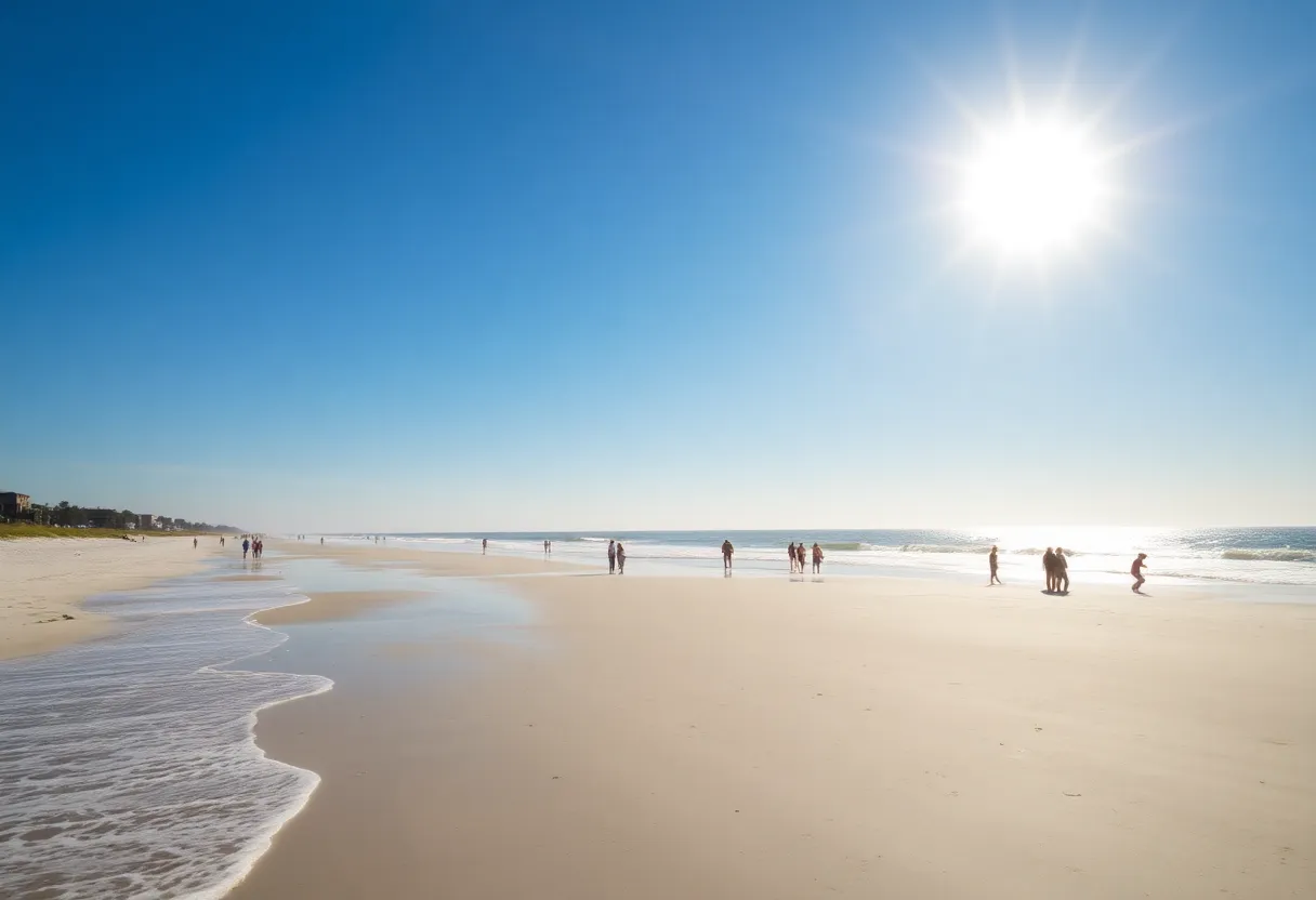 Beautiful sunny beach day at Hilton Head Island with people enjoying the weather