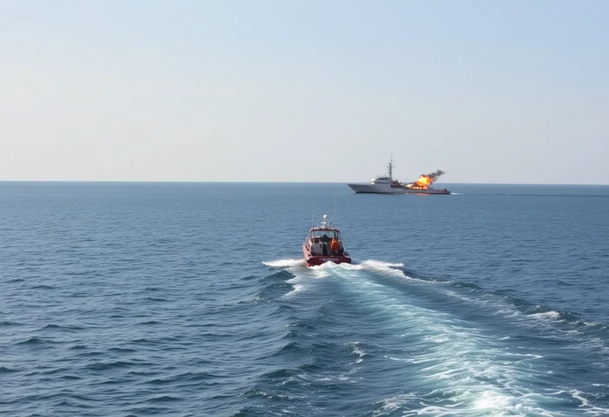 Rescue boat responding to a vessel fire off Hilton Head's coast