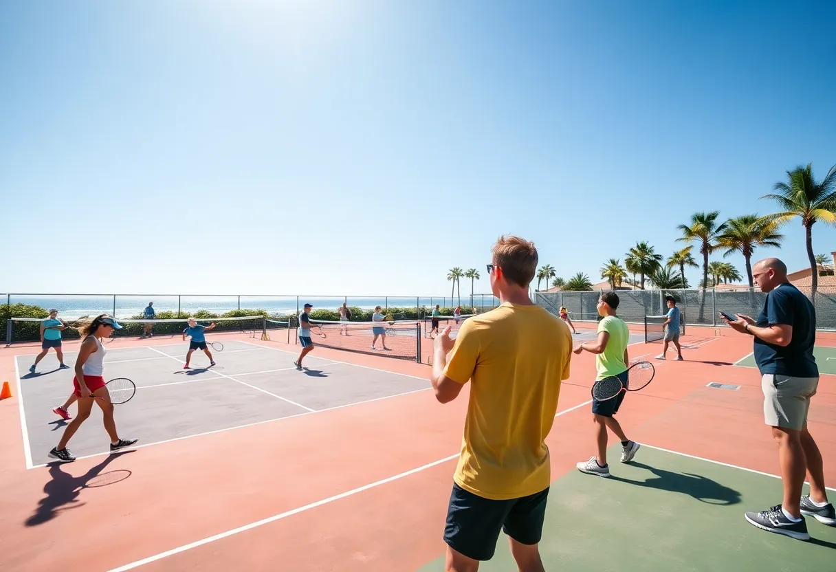 Teenage tennis players training on outdoor courts with coaches and video analysis at Hilton Head Tennis Center