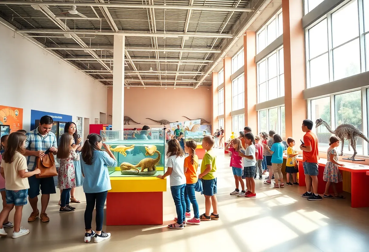 Children and families interacting with colorful interactive exhibits at a South Carolina museum