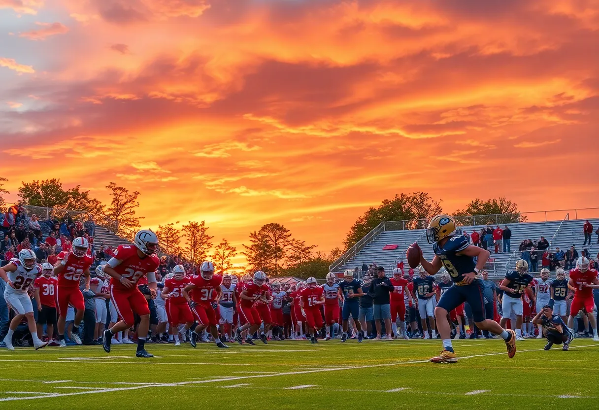 High school football players in action on the field