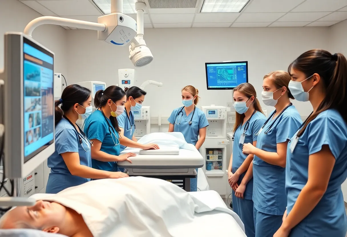 Nursing students practicing in a simulation lab at USCB.