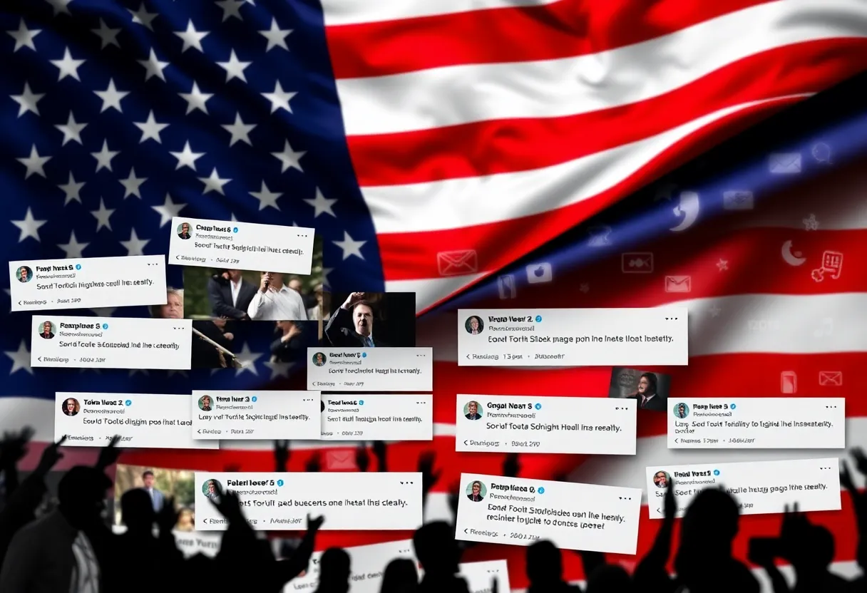 An abstract collage illustrating political tension surrounding freedom of speech.