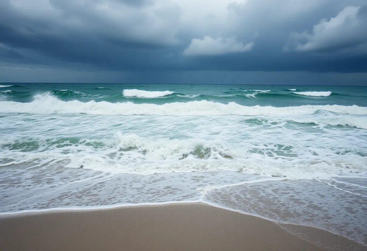 Stormy ocean waves crashing on the shore in Georgia