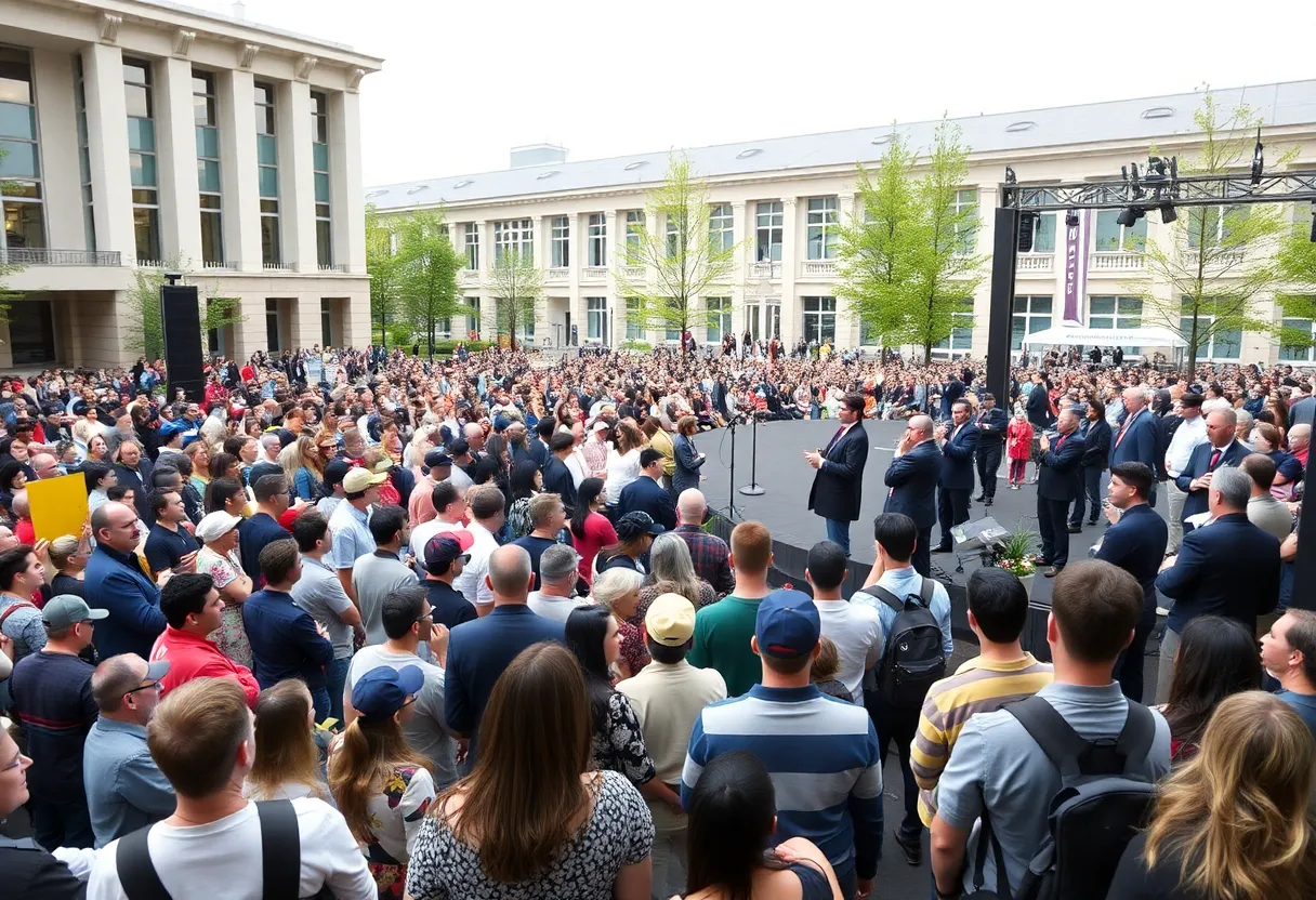 Crowd gathered for Turning Point USA event at a university