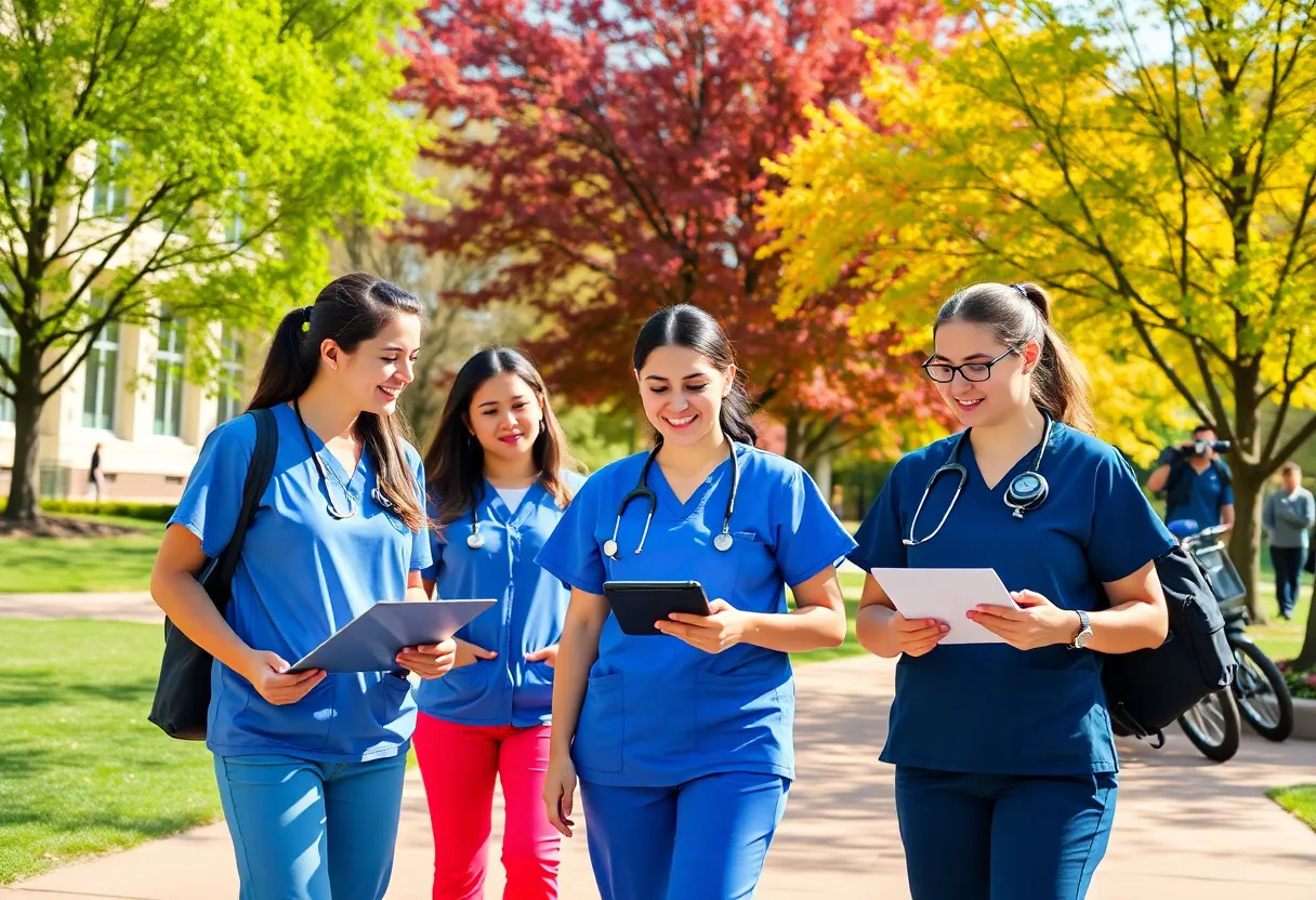 Group of nursing students studying at the University of South Carolina Beaufort