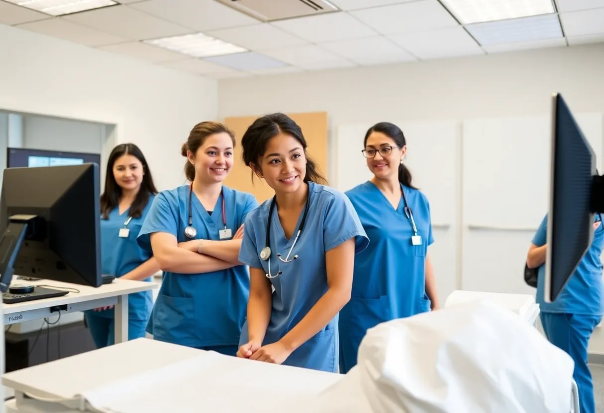 Students engaged in nursing training at USCB