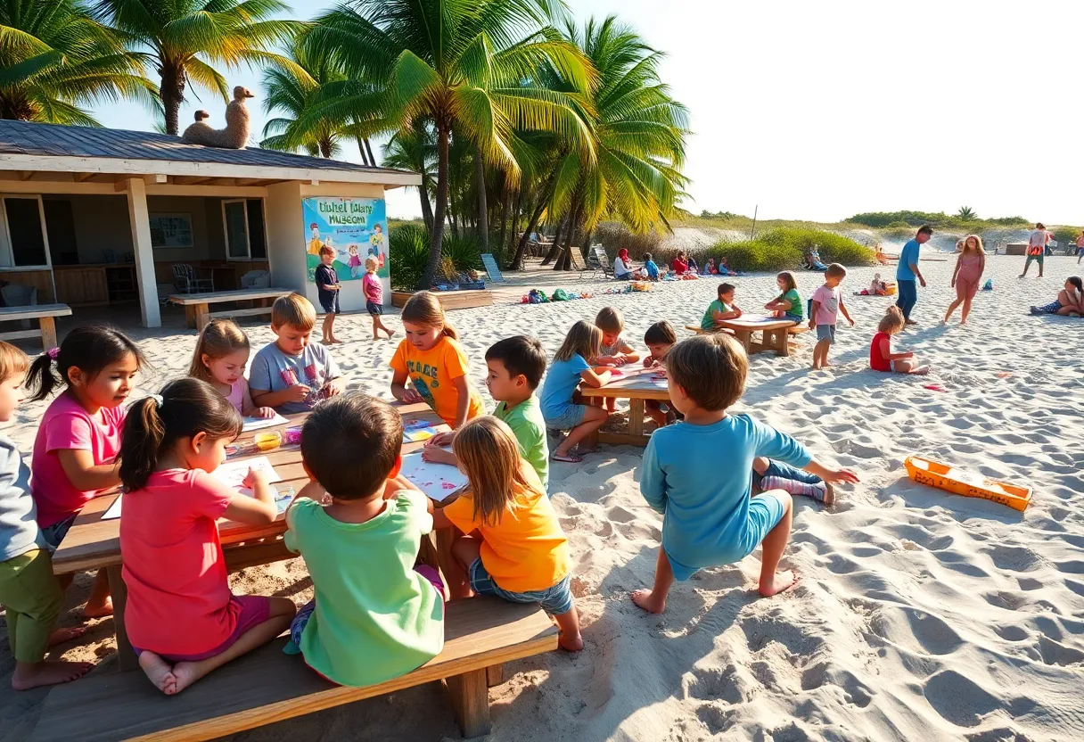 Children playing beach games and doing arts and crafts at a summer camp on Hilton Head Island