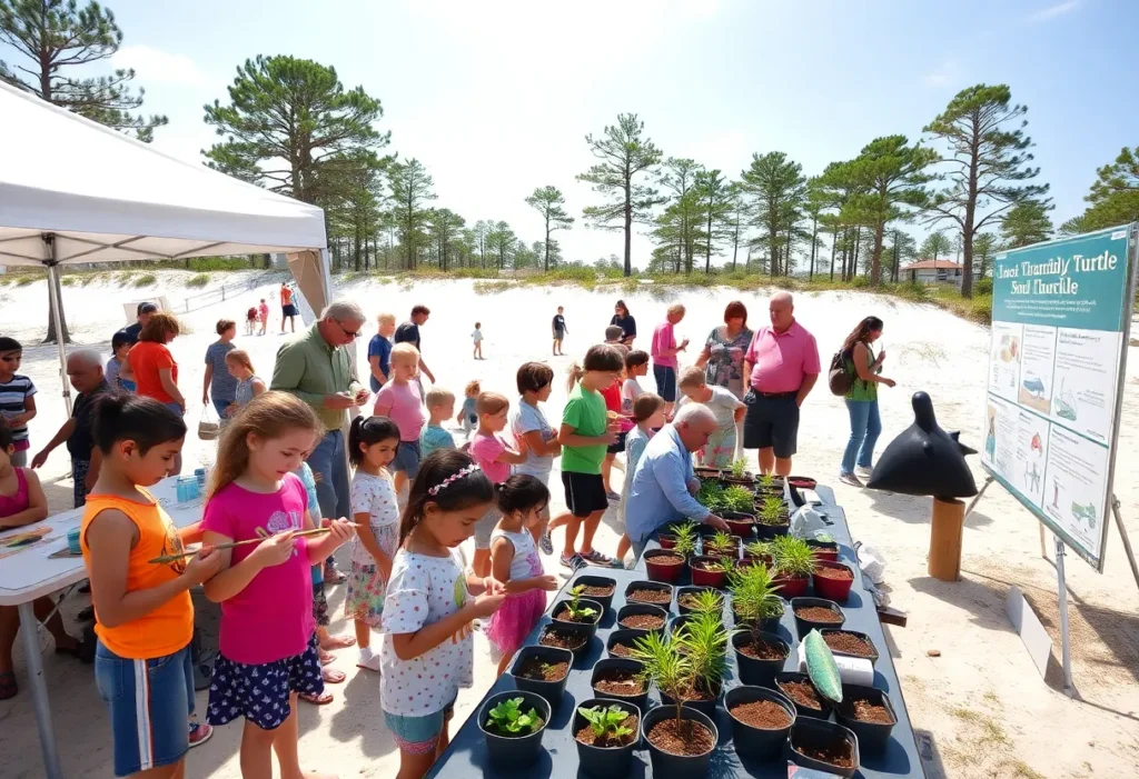 Children and families at the Kids' Nature Festival on Hilton Head Island planting mini gardens and spotting butterflies