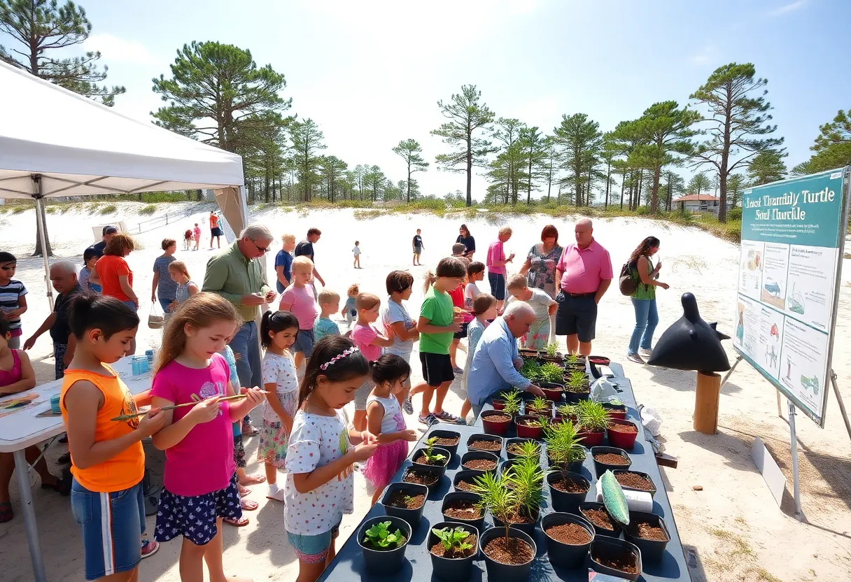 Children and families at the Kids' Nature Festival on Hilton Head Island planting mini gardens and spotting butterflies