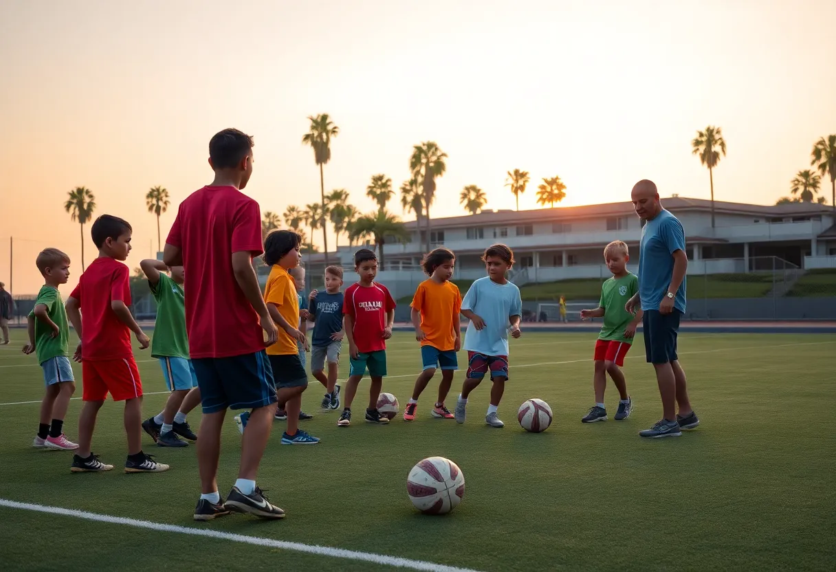 Children playing soccer and basketball at a Hilton Head community field during youth sports practice