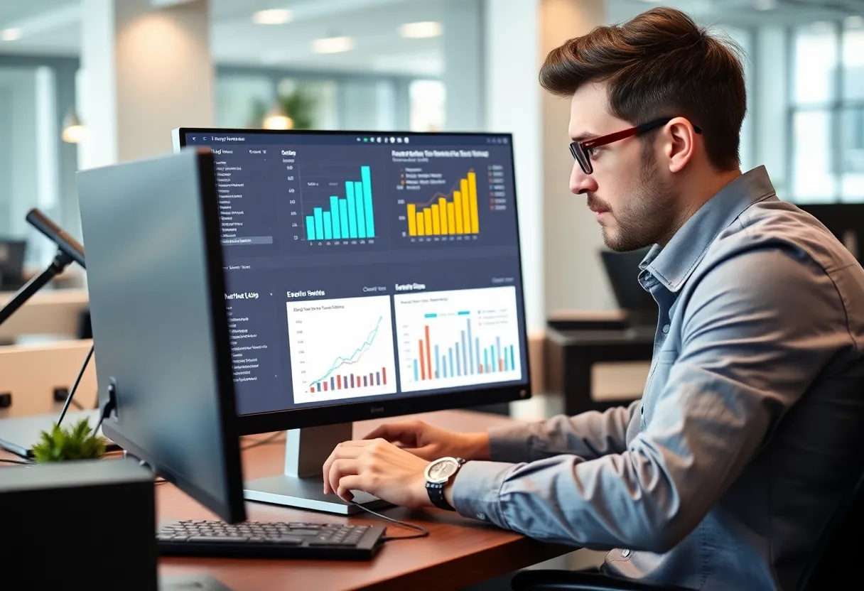 A marketer analyzing A/B testing results on a computer screen.
