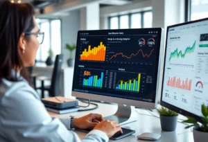 Digital marketing professional analyzing behavioral data on computer.