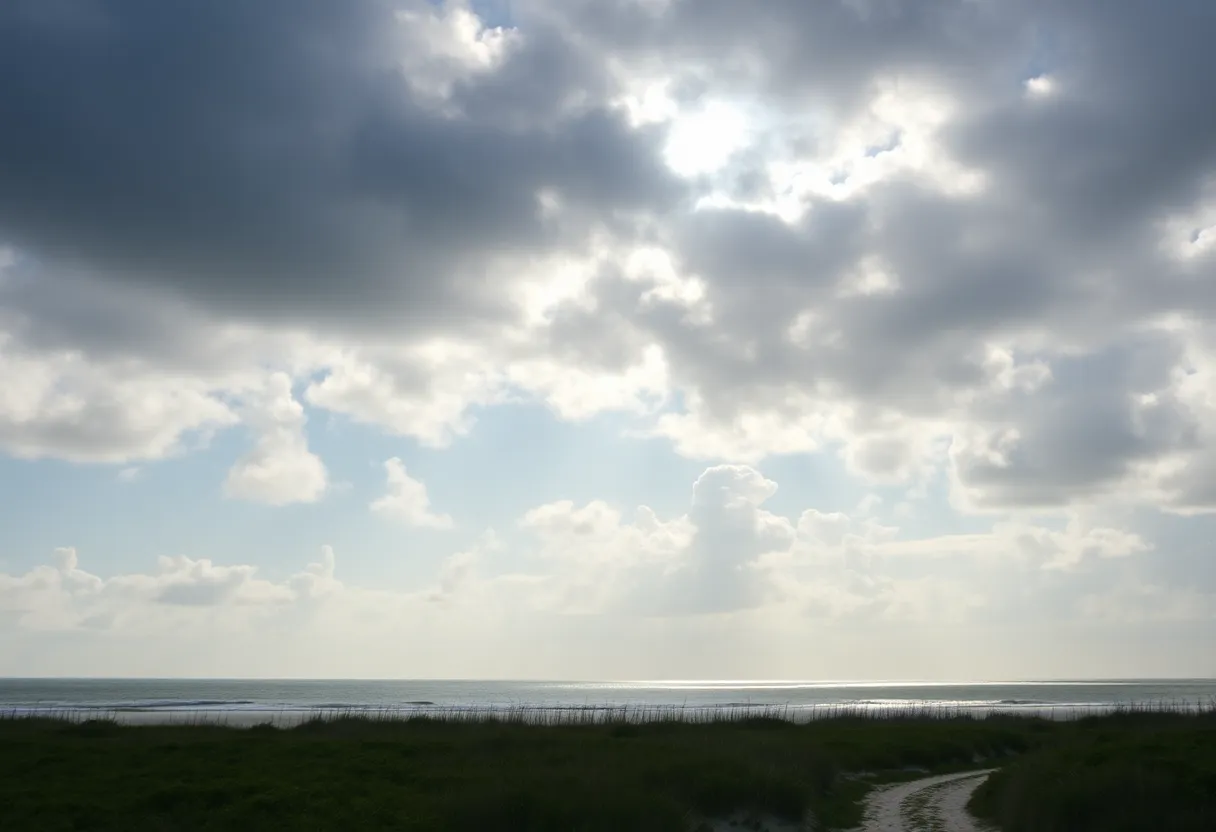Scenic view of Hilton Head Island with cloudy skies and sun breaking through