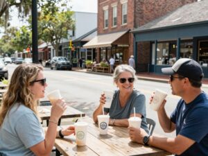 Downtown Beaufort SC with people enjoying the new social district.