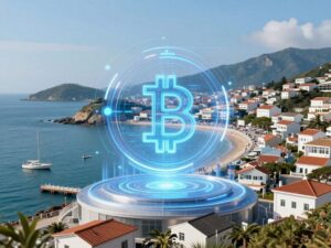 Futuristic depiction of blockchain technology and local businesses in Hilton Head