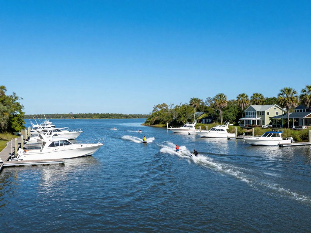 Boats docked at Broad Creek Marina on Hilton Head Island
