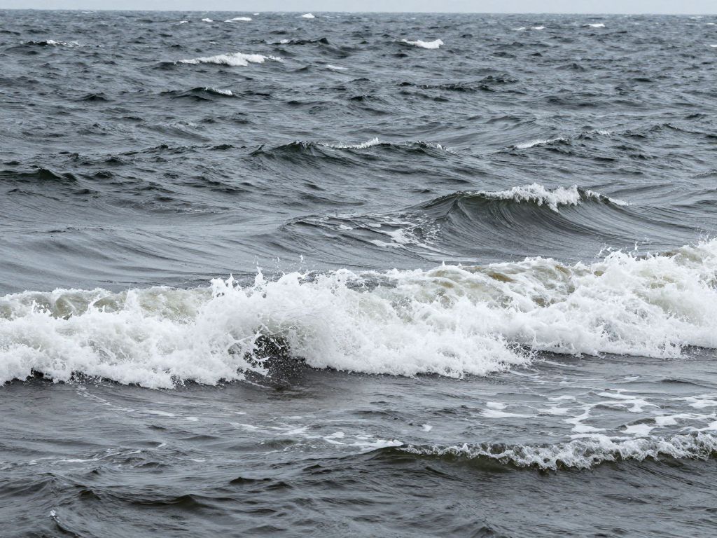 Choppy waters on a lake during a wind advisory in South Carolina.